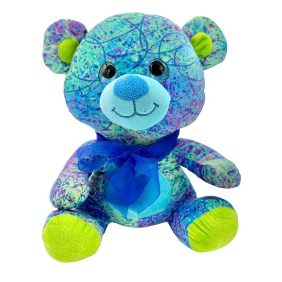 Fiesta Sitting Scribble Plush Bear Toy Blue Yellow Green Age 3+  11x10x7 - Picture 1 of 13